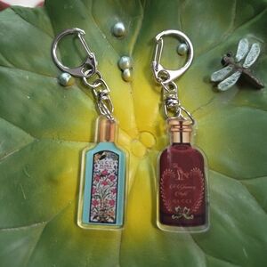 (2)Miniture Aqua Floral and Alchemist's Garden Perfume Bottle Keychain Pair, NEW